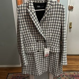 Zara black and white double breasted blazer .